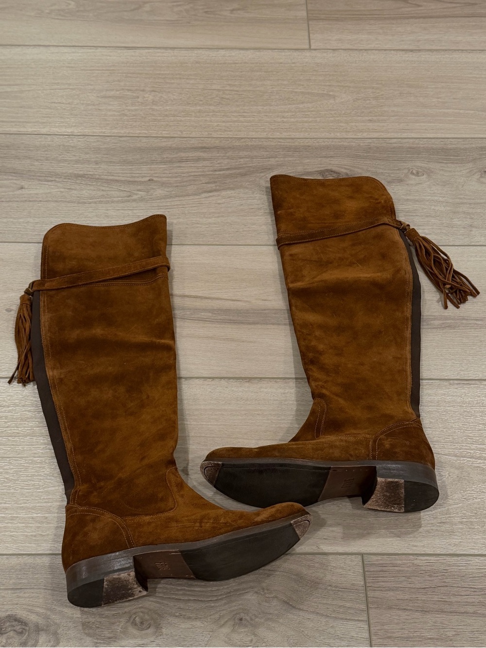 Womens Frye Brown Suede Molly Tassel Over the Knee Boots Size 8